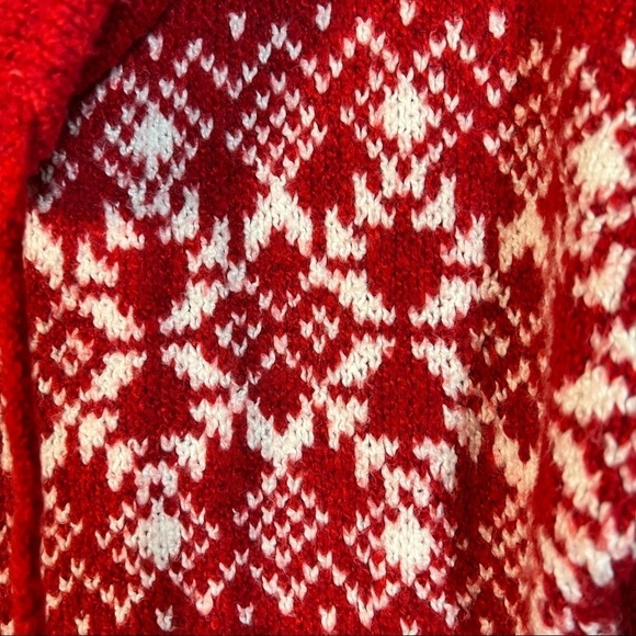 EDDIE BAUER Intarsia knit lounge sweater w/cowl neck. Size Large. Red & White - Picture 2 of 8